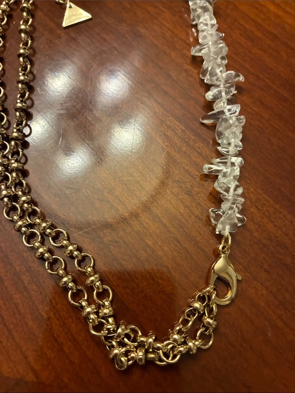 ANTHROPOLOGIE Clear Crystal Rock & Gold Chain Necklace. 14K  Gold Plated. NWT